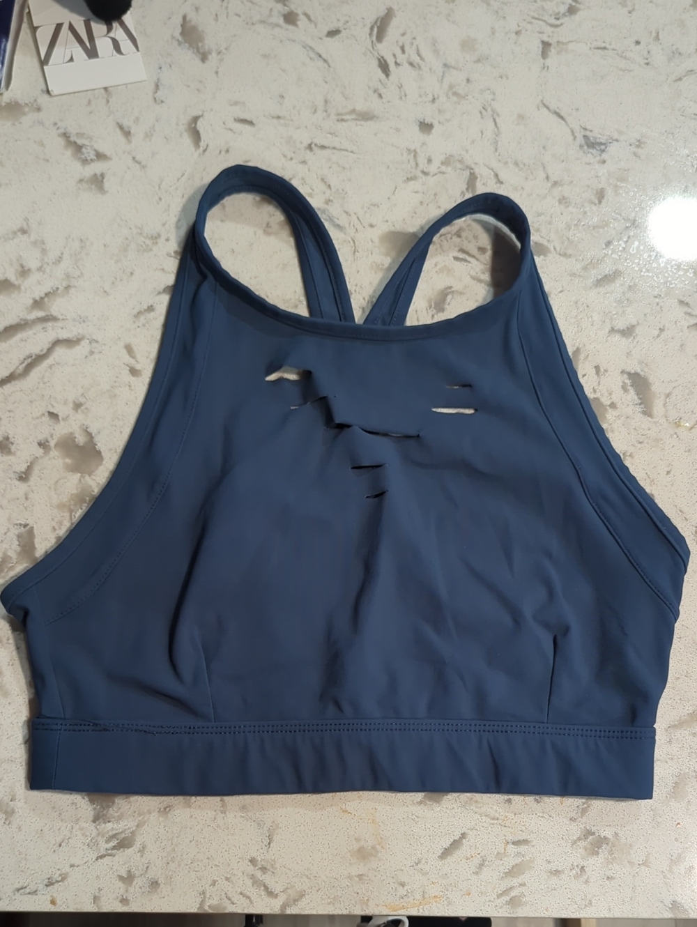 ALO Yoga Blue High-Neck Cutout Sports Bra